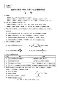 四川省自贡市普2026届高三上学期高考一诊化学试题（含答案）