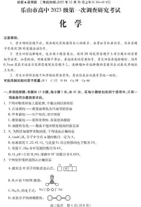 四川省乐山市高中2026届高三上学期第一次调查研究考试化学试卷（含答案）