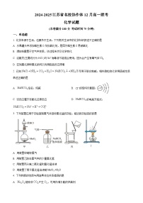 江苏省名校协作体2024-2025学年高一上学期12月联考 化学试题  Word版无答案