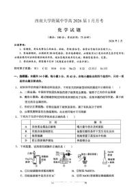 重庆西南大学附属中学校2026届高三上学期1月月考化学试题（含答案）