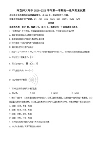 南京师大附中2024-2025学年第一学期高一化学期末试题（含解析）