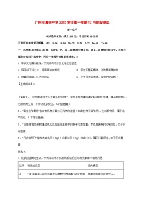 广东省广州市真光中学2025~2026学年高一上册12月阶段测试化学试题[附解析]