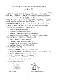 山东省枣庄市第三中学2025-2026学年高一上学期1月月考化学试题（含答案）含答案解析