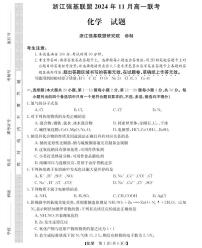浙江省强基联盟2024-2025学年高一上学期11月联考化学试题（无答案）