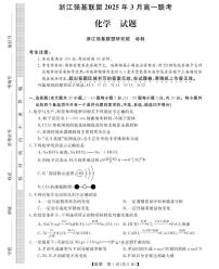 浙江省强基联盟2024-2025学年高一下学期3月月考化学试卷（无答案）