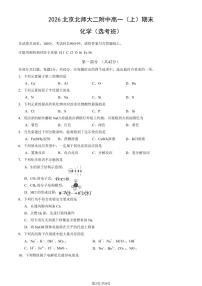 2026北京北师大二附中高一（上）期末化学（选考班）（教师版）试卷