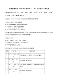 安徽省蚌埠市2025-2026学年高二（上）期末模拟化学试卷（含答案）