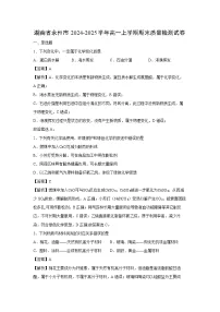 【化学】湖南省永州市2024-2025学年高一上学期期末质量检测试卷（学生版+解析版）