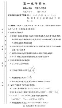 湖南长郡中学2025-2026学年上学期高一化学期末试题（含答案）