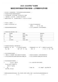 2025~2026学年广东深圳福田区深圳市高级中学高中部高一上学期期中化学试卷（有答案解析）
