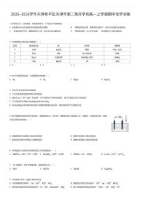 2025~2026学年天津和平区天津市第二南开学校高一上学期期中化学试卷（有答案解析）