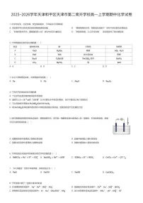2025~2026学年天津和平区天津市第二南开学校高一上学期期中化学试卷（有答案解析）
