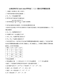 山东省枣庄市2025-2026学年高二（上）期末化学模拟试卷