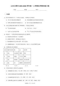 2025-2026学年山东日照市高一上学期化学期末练习卷（含答案）