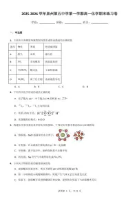 2025-2026学年福建省泉州第五中学第一学期高一化学期末练习卷