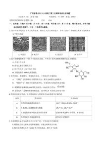 2025-2026学年广东省惠州市高三上第二次调研考试化学试题（含答案）