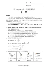 湖南长沙市2026届高三上学期模拟考试化学试题+答案