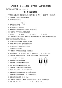 2024-2025广州市番禺区番禺中学高一上学期10月月考化学试卷（题目版）-A4