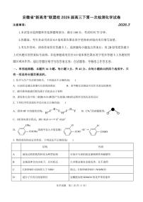 安徽“新高考”联盟校2026届高三下学期3月第一次检测化学试卷+答案