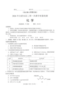 安徽省合肥市2026届高三上学期2月一模试题 化学 含答案