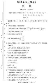 湖南长沙市长郡中学2025-2026学年高一下学期入学考试化学试题（含答案）