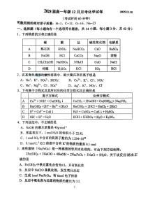 北京市八一学校2025-2026学年高一上学期12月月考化学试题（无答案）