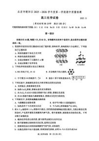 北京市朝阳区2025-2026学年高三上学期期中质量检测化学试题（含答案）