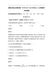 内蒙古鄂尔多斯市第一中学2019-2020学年高一上学期期中考试化学试题化学（解析版）