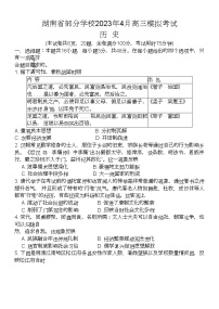 湖南省部分学校2022-2023学年高三下学期4月模拟考试 历史试题