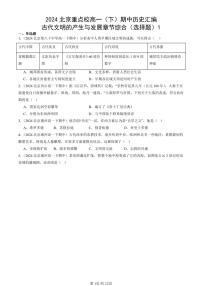 2024北京重点校高一（下）期中真题历史汇编：古代文明的产生与发展章节综合（选择题）1