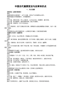 高中历史2025届高考中国古代重要变法与改革知识点（含考点练习题）