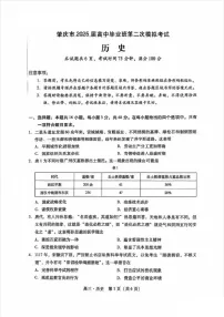 广东省肇庆市肇庆暨汕尾2025届高三上学期毕业班第二次模拟考试期末考-历史试卷（含答案）