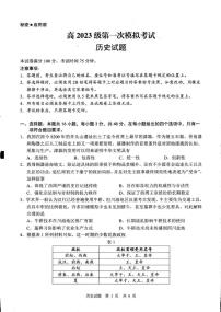 2026届四川省广安市高三上学期第一次模拟考试历史试题（月考）