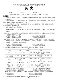 湖南省株洲市2026届高三上学期教学质量统一检测（一模）历史试题（Word版附解析）