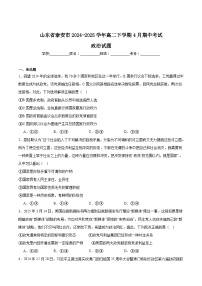 山东省泰安市2024-2025学年高二下学期4月期中考试政治试题（Word版附答案）