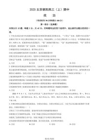 2025北京朝阳高三（上）期中政治试题 有答案