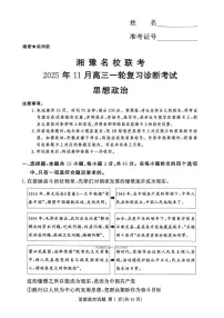 2025年湘豫高三上学期11月期中政治试题及答案