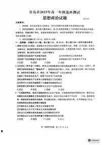 山东省青岛市2024-2025学年高一上学期1月期末选科测试政治试题