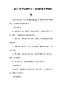 2021年大班科学公开课水的秘密教案反思