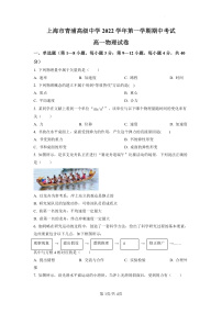 2022-2023学年上海市青浦高级中学高一上学期期中物理试题